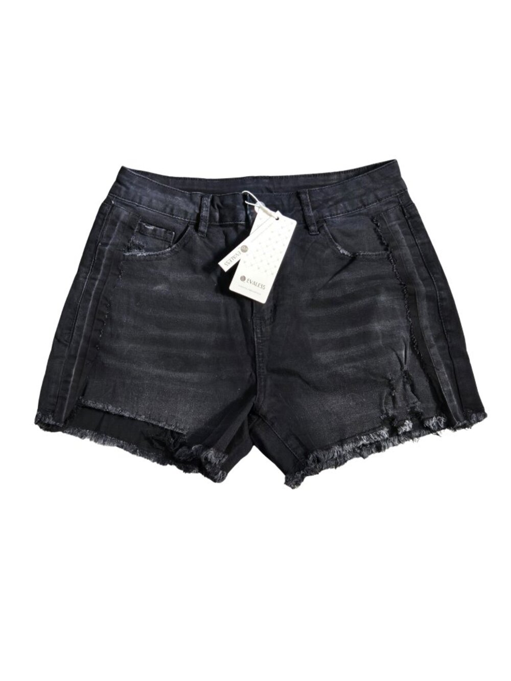 NWT | Evaless Faded Black Distressed Denim Shorts | Raw Hem | Size 8